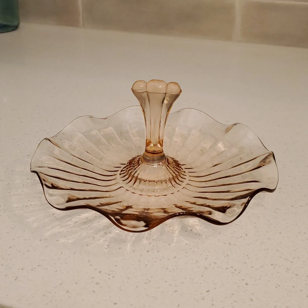 Anchor Hocking Pink Depression Glass Ruffles Tid Bit Tray